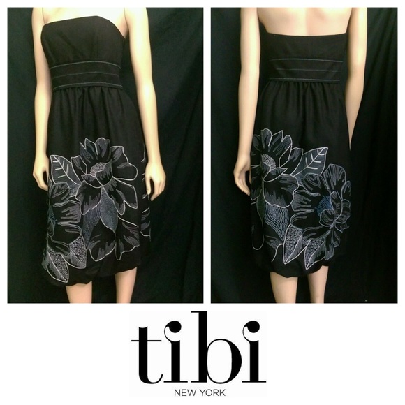 TIBI Floral Wool Embroidered Strapless Dress SZ.8 - Picture 3 of 6